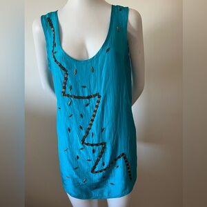 Adam Douglas Embellished Teal Sleeveless Silk Top Size L